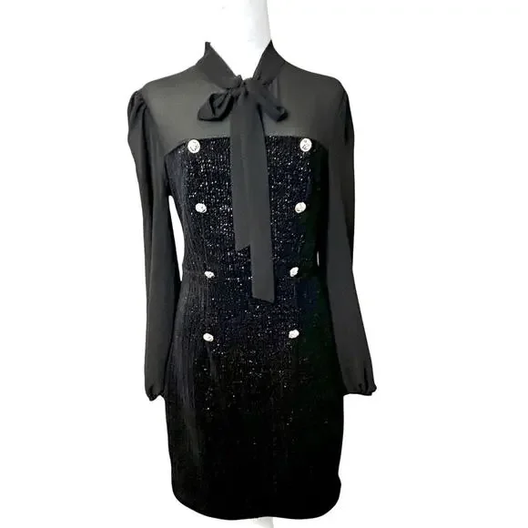 Coquette Y2K Inspired Small Sequin Preppy Dark Academia Quiet Luxury Lady Dress - Picture 6 of 8